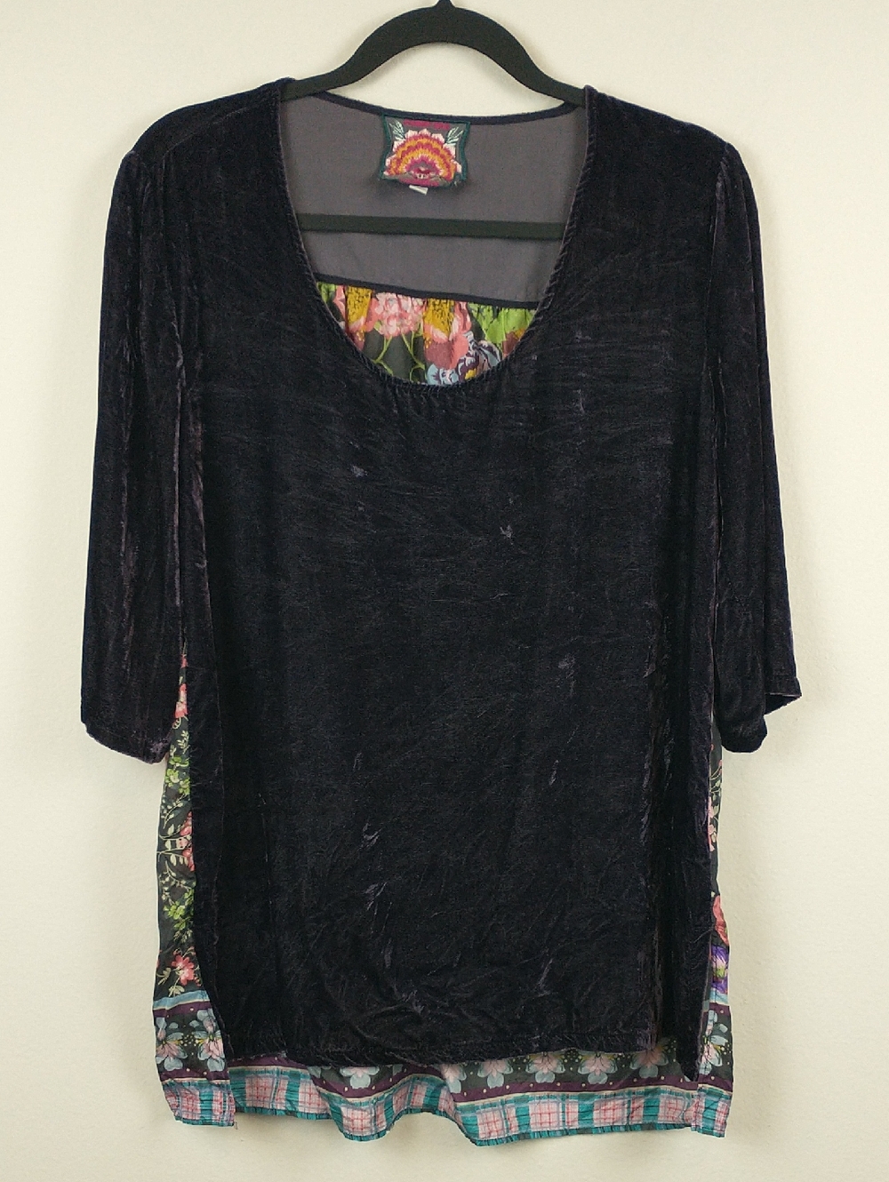 Johnny Was Canilla Velvet Silk Tunic Small Floral 3/4 Sleeves